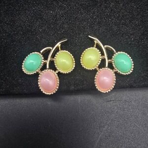 Sarah Coventry Candy Landy Clip On Earrings Pastel Gold Tone Spring Easter